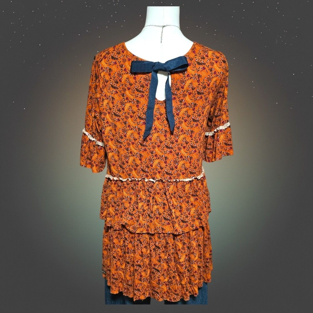 Matilda Jane Womens S Orange Floral‎ Boho Tiered Ruffle Dress Cottagecore